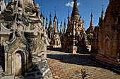 Rows of stupas in the Kakku (Kekku) Pagoda complex. The complex was kept hidden from the rest of the world until 2002 when it was opened to foreigners. Shan State, Burma (Myanmar). 